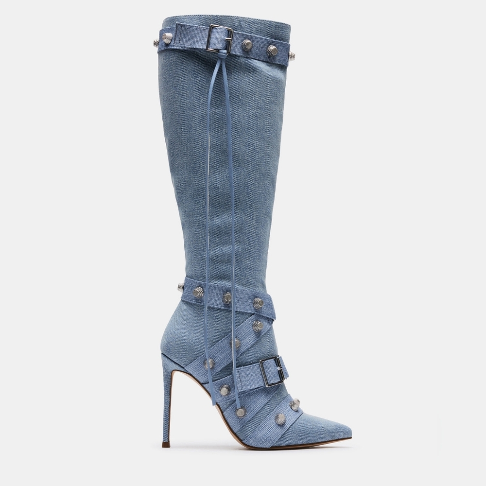 Steve Madden Fink Light Blue Denim Heeled Boots (NWOB)